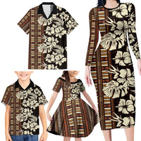 Bula Fiji Masi Family Matching Long Sleeve Bodycon Dress and Hawaiian Shirt Tapa Tropical Hibiscus Half Stylized LT14 - Polynesian Pride