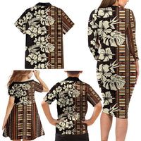 Bula Fiji Masi Family Matching Long Sleeve Bodycon Dress and Hawaiian Shirt Tapa Tropical Hibiscus Half Stylized LT14 - Polynesian Pride