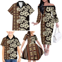 Bula Fiji Masi Family Matching Off The Shoulder Long Sleeve Dress and Hawaiian Shirt Tapa Tropical Hibiscus Half Stylized LT14 - Polynesian Pride