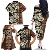 Bula Fiji Masi Family Matching Off The Shoulder Long Sleeve Dress and Hawaiian Shirt Tapa Tropical Hibiscus Half Stylized LT14 - Polynesian Pride