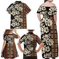 Bula Fiji Masi Family Matching Off Shoulder Maxi Dress and Hawaiian Shirt Tapa Tropical Hibiscus Half Stylized LT14 - Polynesian Pride