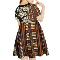 Bula Fiji Masi Kid Short Sleeve Dress Tapa Tropical Hibiscus Half Stylized - Polynesian Pride