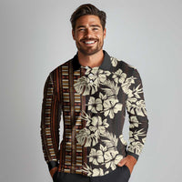 Bula Fiji Masi Long Sleeve Polo Shirt Tapa Tropical Hibiscus Half Stylized LT14 - Polynesian Pride