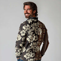 Bula Fiji Masi Long Sleeve Polo Shirt Tapa Tropical Hibiscus Half Stylized LT14 - Polynesian Pride