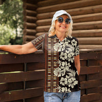 Bula Fiji Masi Women Polo Shirt Tapa Tropical Hibiscus Half Stylized - Polynesian Pride