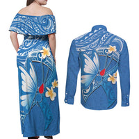 Polynesia Diabetes Awareness Month Couples Matching Off Shoulder Maxi Dress and Long Sleeve Button Shirt In November We Wear Blue