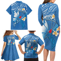 Polynesia Diabetes Awareness Month Family Matching Long Sleeve Bodycon Dress and Hawaiian Shirt In November We Wear Blue LT14 - Polynesian Pride