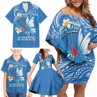 Polynesia Diabetes Awareness Month Family Matching Off Shoulder Short Dress and Hawaiian Shirt In November We Wear Blue LT14 - Polynesian Pride