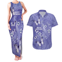 Polynesia Stomach Cancer Awareness Couples Matching Tank Maxi Dress and Hawaiian Shirt Periwinkle Ribbon Brave Strong!
