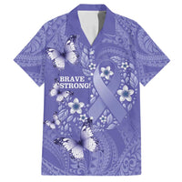 Polynesia Stomach Cancer Awareness Family Matching Long Sleeve Bodycon Dress and Hawaiian Shirt Periwinkle Ribbon Brave Strong! LT14 Dad's Shirt - Short Sleeve Periwinkle - Polynesian Pride