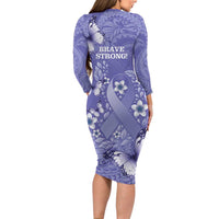 Polynesia Stomach Cancer Awareness Family Matching Long Sleeve Bodycon Dress and Hawaiian Shirt Periwinkle Ribbon Brave Strong! LT14 - Polynesian Pride