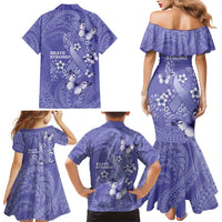 Polynesia Stomach Cancer Awareness Family Matching Mermaid Dress and Hawaiian Shirt Periwinkle Ribbon Brave Strong! LT14 - Polynesian Pride
