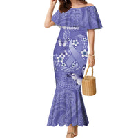 Polynesia Stomach Cancer Awareness Family Matching Mermaid Dress and Hawaiian Shirt Periwinkle Ribbon Brave Strong! LT14 Mom's Dress Periwinkle - Polynesian Pride
