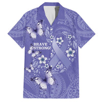 Polynesia Stomach Cancer Awareness Family Matching Off The Shoulder Long Sleeve Dress and Hawaiian Shirt Periwinkle Ribbon Brave Strong! LT14 Dad's Shirt - Short Sleeve Periwinkle - Polynesian Pride