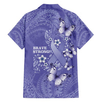 Polynesia Stomach Cancer Awareness Family Matching Off The Shoulder Long Sleeve Dress and Hawaiian Shirt Periwinkle Ribbon Brave Strong! LT14 - Polynesian Pride