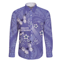 Polynesia Stomach Cancer Awareness Family Matching Off The Shoulder Long Sleeve Dress and Hawaiian Shirt Periwinkle Ribbon Brave Strong! LT14 Dad's Shirt - Long Sleeve Periwinkle - Polynesian Pride