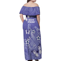 Polynesia Stomach Cancer Awareness Family Matching Off Shoulder Maxi Dress and Hawaiian Shirt Periwinkle Ribbon Brave Strong! LT14 - Polynesian Pride