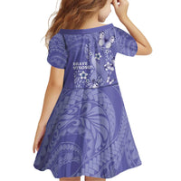 Polynesia Stomach Cancer Awareness Family Matching Off Shoulder Short Dress and Hawaiian Shirt Periwinkle Ribbon Brave Strong! LT14 - Polynesian Pride