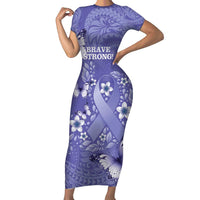 Polynesia Stomach Cancer Awareness Family Matching Short Sleeve Bodycon Dress and Hawaiian Shirt Periwinkle Ribbon Brave Strong! LT14 Mom's Dress Periwinkle - Polynesian Pride