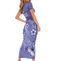 Polynesia Stomach Cancer Awareness Family Matching Short Sleeve Bodycon Dress and Hawaiian Shirt Periwinkle Ribbon Brave Strong! LT14 - Polynesian Pride