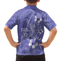 Polynesia Stomach Cancer Awareness Family Matching Summer Maxi Dress and Hawaiian Shirt Periwinkle Ribbon Brave Strong! LT14 - Polynesian Pride