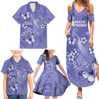Polynesia Stomach Cancer Awareness Family Matching Summer Maxi Dress and Hawaiian Shirt Periwinkle Ribbon Brave Strong! LT14 - Polynesian Pride