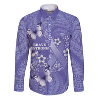 Polynesia Stomach Cancer Awareness Family Matching Summer Maxi Dress and Hawaiian Shirt Periwinkle Ribbon Brave Strong! LT14 Dad's Shirt - Long Sleeve Periwinkle - Polynesian Pride