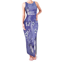 Polynesia Stomach Cancer Awareness Family Matching Tank Maxi Dress and Hawaiian Shirt Periwinkle Ribbon Brave Strong! LT14 Mom's Dress Periwinkle - Polynesian Pride