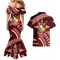 Malo e lelei Tonga Couples Matching Mermaid Dress and Hawaiian Shirt Tongan Ngatu Pattern Red Version LT14 - Polynesian Pride