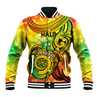 Halo Vanuatu Baseball Jacket Sand Drawing Turtle Polynesian Tropical Flowers LT14 Unisex Reggae - Polynesian Pride