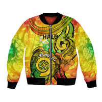 Halo Vanuatu Bomber Jacket Sand Drawing Turtle Polynesian Tropical Flowers LT14 Unisex Reggae - Polynesian Pride