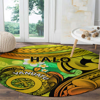Halo Vanuatu Round Carpet Sand Drawing Turtle Polynesian Tropical Flowers LT14 - Polynesian Pride