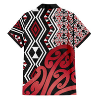 New Zealand Family Matching Off The Shoulder Long Sleeve Dress and Hawaiian Shirt Aotearoa Kowhaiwhai Mix Taniko Art - Red LT14 - Polynesian Pride