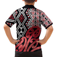 New Zealand Family Matching Off Shoulder Maxi Dress and Hawaiian Shirt Aotearoa Kowhaiwhai Mix Taniko Art - Red LT14 - Polynesian Pride