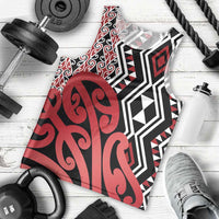 New Zealand Men Tank Top Aotearoa Kowhaiwhai Mix Taniko Art - Red