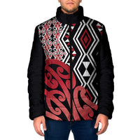 New Zealand Padded Jacket Aotearoa Kowhaiwhai Mix Taniko Art - Red - Polynesian Pride