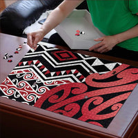 New Zealand Puzzle Aotearoa Kowhaiwhai Mix Taniko Art - Red - Polynesian Pride