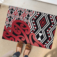 New Zealand Rubber Doormat Aotearoa Kowhaiwhai Mix Taniko Art - Red