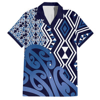 New Zealand Family Matching Long Sleeve Bodycon Dress and Hawaiian Shirt Aotearoa Kowhaiwhai Mix Taniko Art - Blue LT14 Dad's Shirt - Short Sleeve Blue - Polynesian Pride