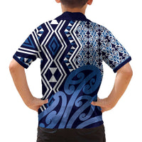 New Zealand Family Matching Tank Maxi Dress and Hawaiian Shirt Aotearoa Kowhaiwhai Mix Taniko Art - Blue LT14 - Polynesian Pride