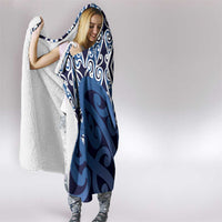 New Zealand Hooded Blanket Aotearoa Kowhaiwhai Mix Taniko Art - Blue