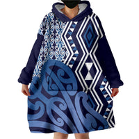 New Zealand Wearable Blanket Hoodie Aotearoa Kowhaiwhai Mix Taniko Art - Blue LT14 - Polynesian Pride