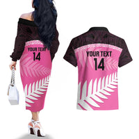 Custom New Zealand Aotearoa Cricket Couples Matching Off The Shoulder Long Sleeve Dress and Hawaiian Shirt Go White Silver Fern LT14 - Polynesian Pride