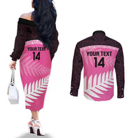 Custom New Zealand Aotearoa Cricket Couples Matching Off The Shoulder Long Sleeve Dress and Long Sleeve Button Shirt Go White Silver Fern LT14 - Polynesian Pride