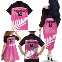 Custom New Zealand Aotearoa Cricket Family Matching Off The Shoulder Long Sleeve Dress and Hawaiian Shirt Go White Silver Fern LT14 - Polynesian Pride