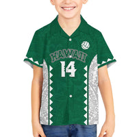 Custom Hawaii Volleyball Family Matching Off The Shoulder Long Sleeve Dress and Hawaiian Shirt Hawaiian Kakau Pattern LT14 Son's Shirt Green - Polynesian Pride