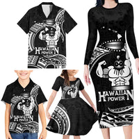 Black Hawaii Ikaika Warrior Family Matching Long Sleeve Bodycon Dress and Hawaiian Shirt Hawaiian Power LT14 - Polynesian Pride