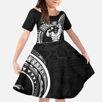 Black Hawaii Ikaika Warrior Family Matching Off The Shoulder Long Sleeve Dress and Hawaiian Shirt Hawaiian Power LT14 Daughter's Dress Black - Polynesian Pride