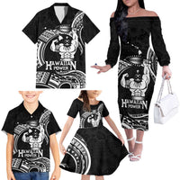 Black Hawaii Ikaika Warrior Family Matching Off The Shoulder Long Sleeve Dress and Hawaiian Shirt Hawaiian Power LT14 - Polynesian Pride