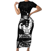 Black Hawaii Ikaika Warrior Family Matching Short Sleeve Bodycon Dress and Hawaiian Shirt Hawaiian Power LT14 Mom's Dress Black - Polynesian Pride
